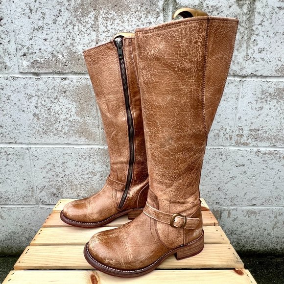 BedStu Glaye Tan Rustic Leather Tall Riding Boots Size 7 - Picture 3 of 7